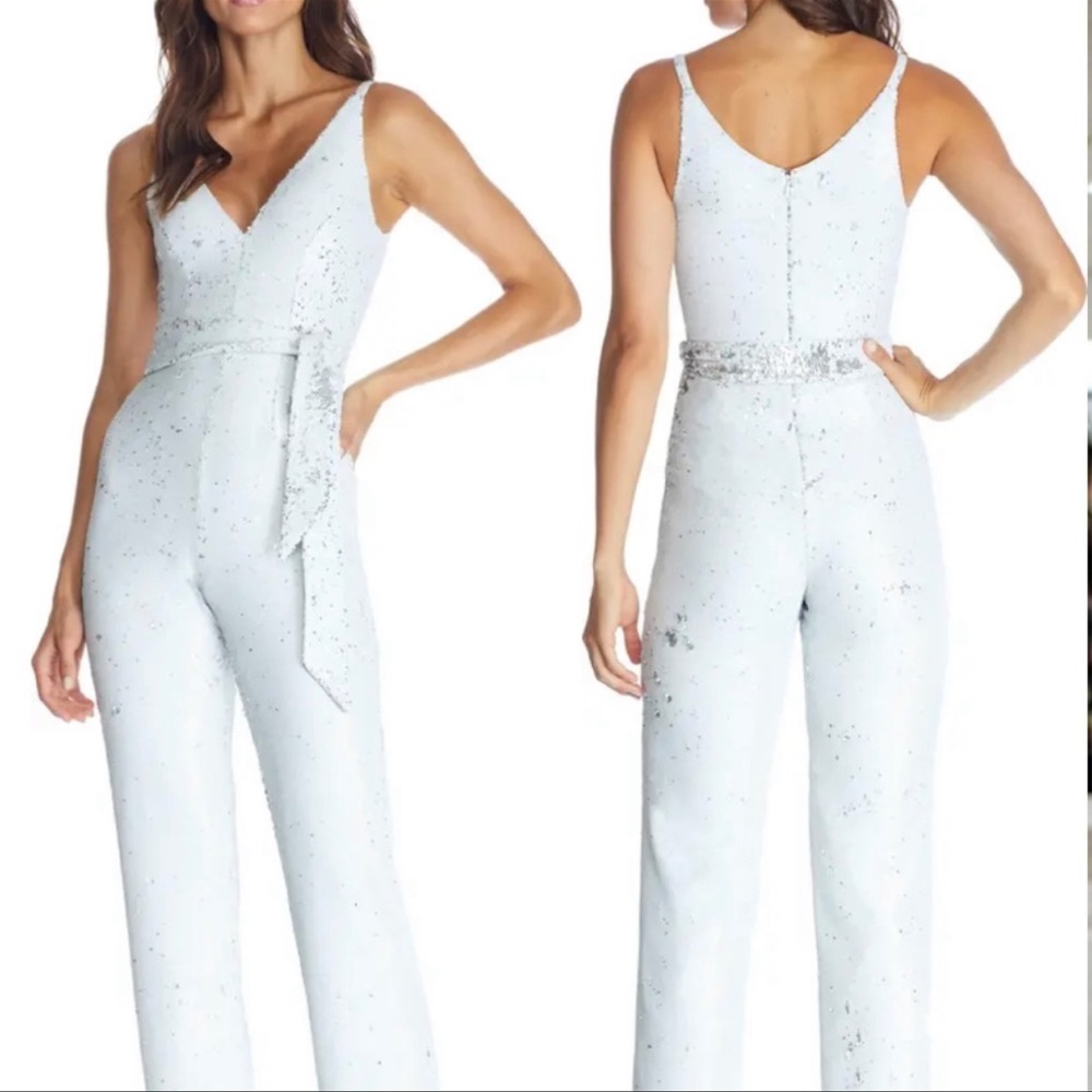 NWT Dress The Population Kinsley Jumpsuit in White Multi Sequins Size Small